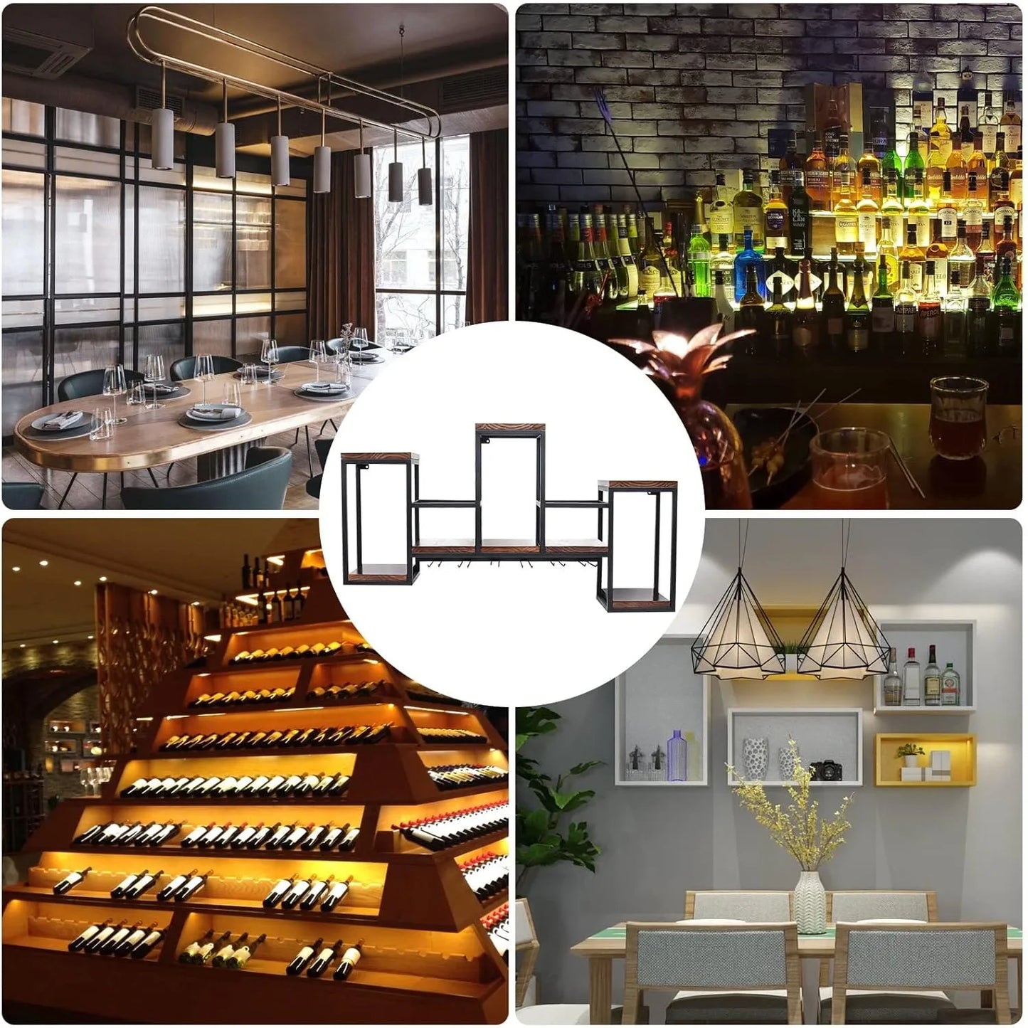 Wall Mounted Wine Rack Shelf Industrial Hanging Wine Bottle Display Wine Storage Storage Rack Ceiling Wine Glass Rack