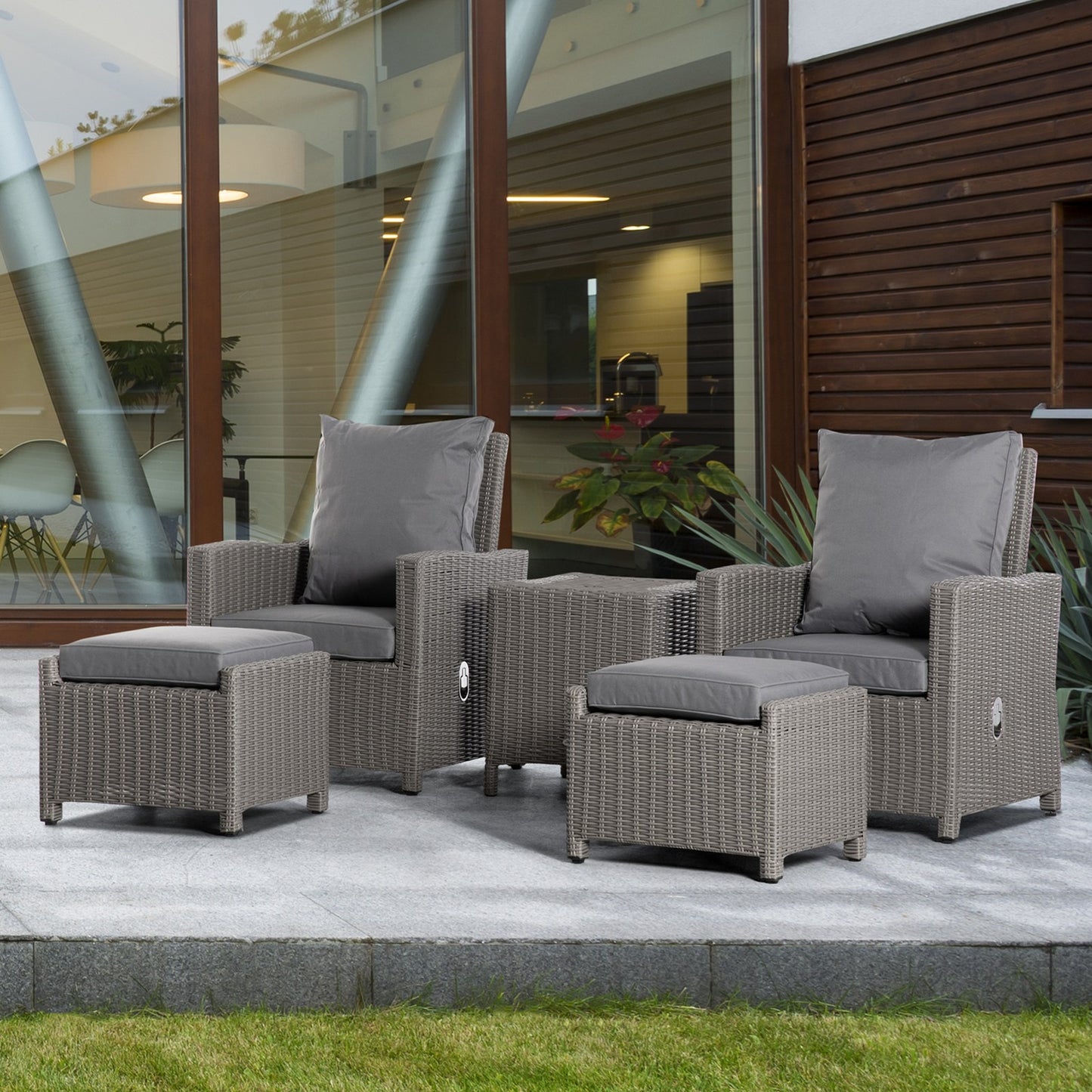 5 Pcs Outdoor Garden Rattan Sofa Lounge Footstool Cooler Bar Coffee Table Set