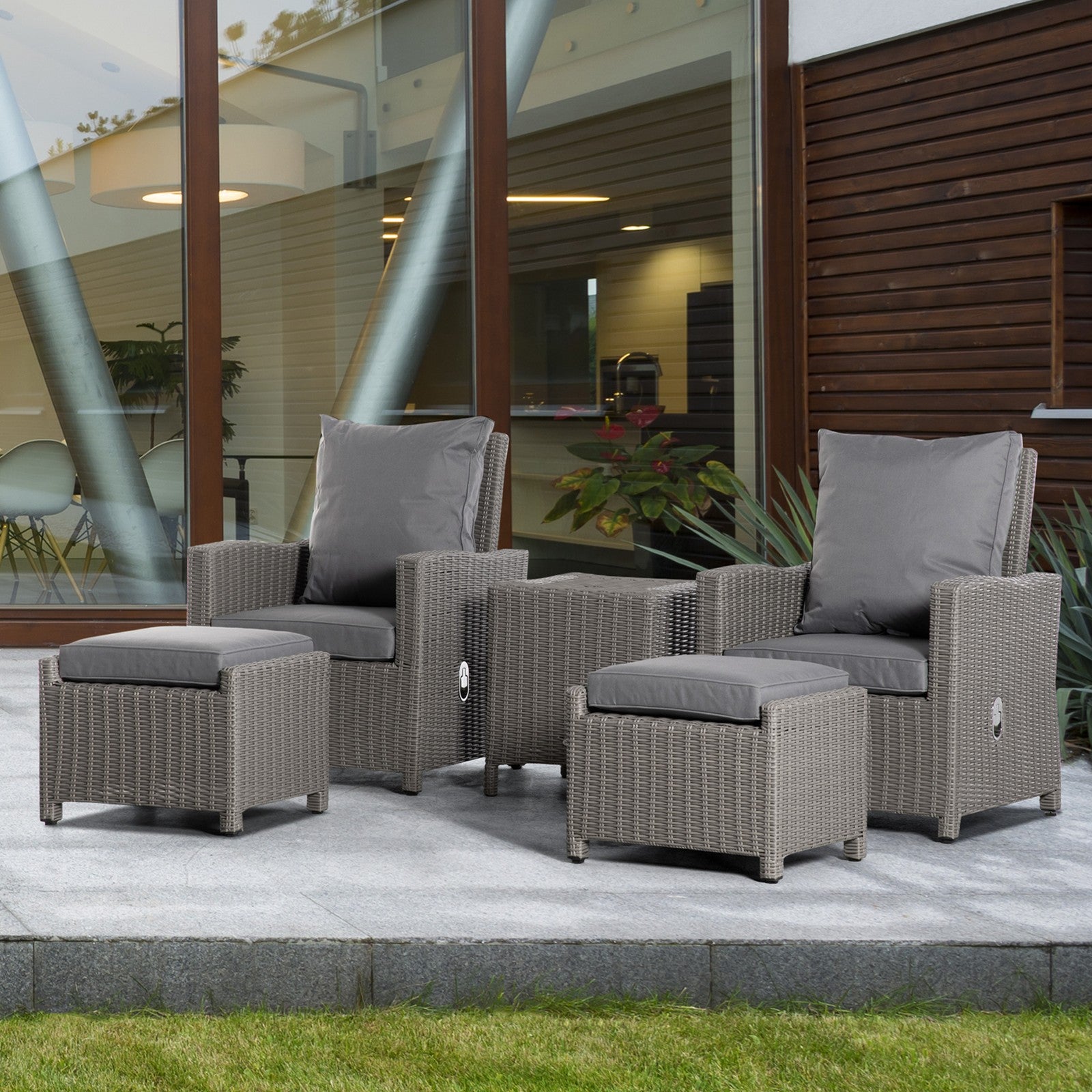 5 Pcs Outdoor Garden Rattan Sofa Lounge Footstool Cooler Bar Coffee Table Set