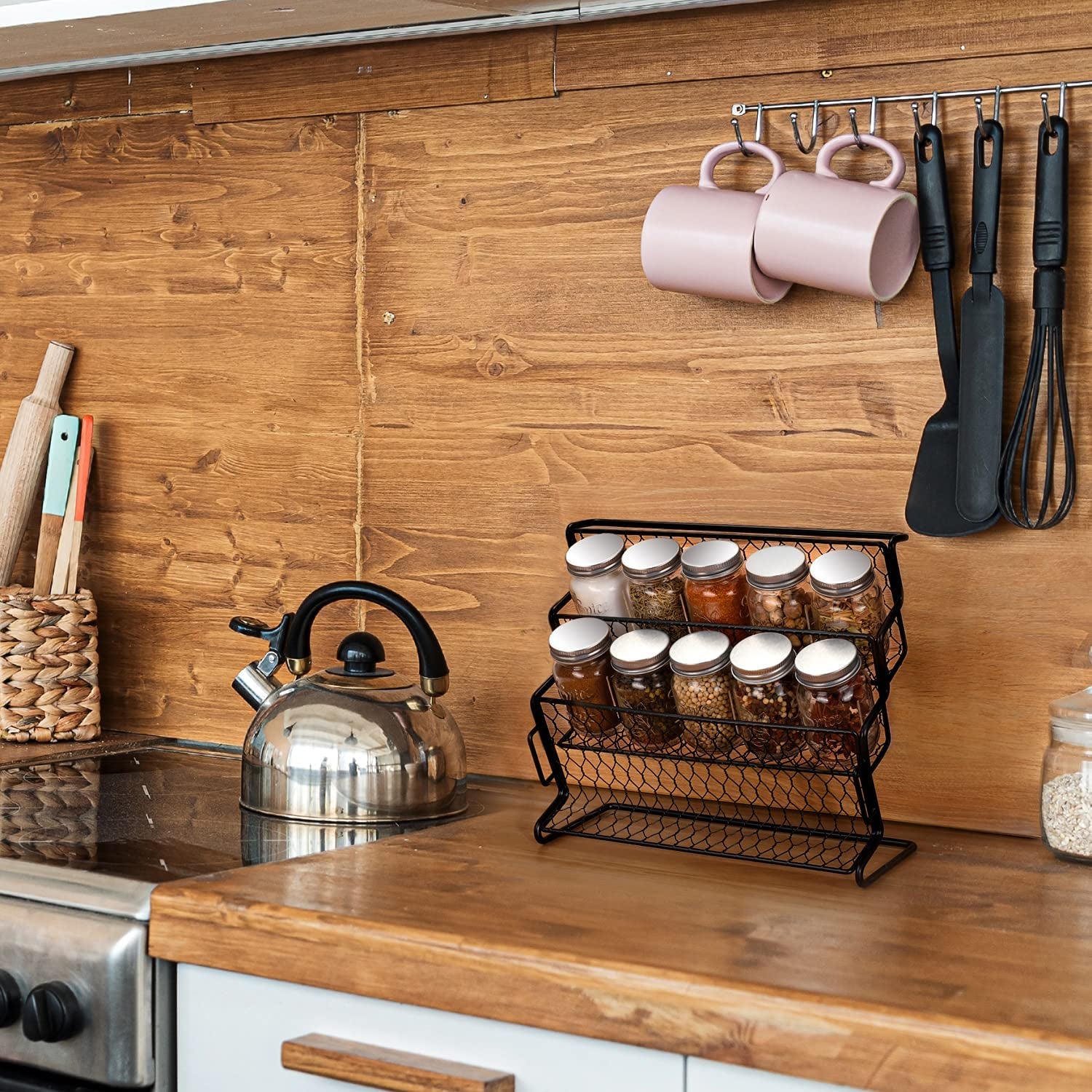 14-Piece Glass Mason Spice Jar Set with Labels - 4 oz Empty Spice Bottles with Shaker Lids and Airtight Metal Caps - Includes Chalk Marker and Collapsible Funnel for Herbs, Spices, Jams, and Crafts