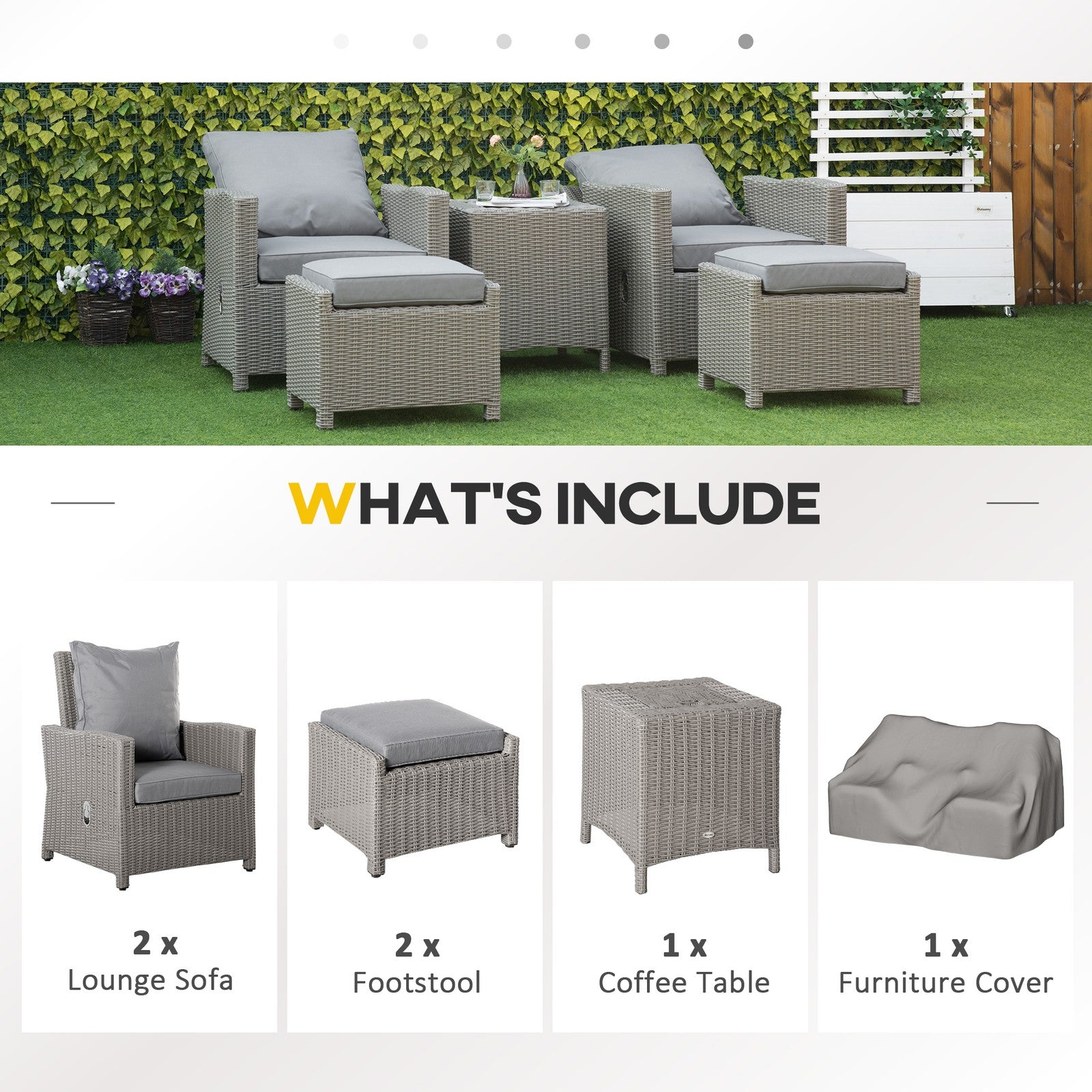 5 Pcs Outdoor Garden Rattan Sofa Lounge Footstool Cooler Bar Coffee Table Set