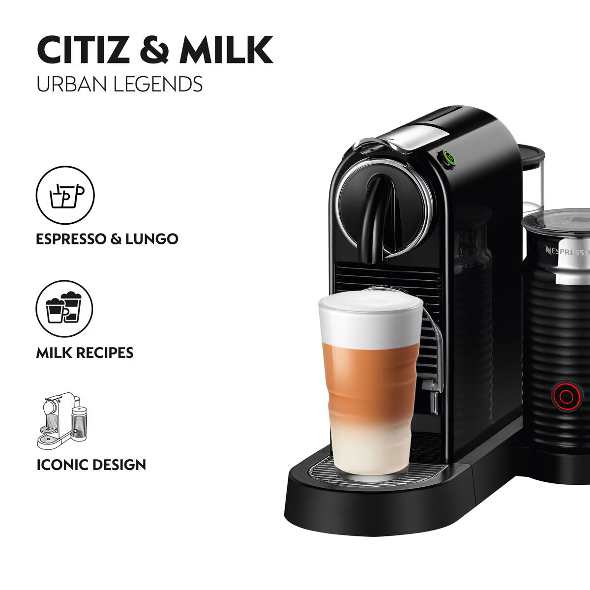 Nespresso by  Citiz Capsule Coffee Machine & Aeroccino Milk Frother, Black
