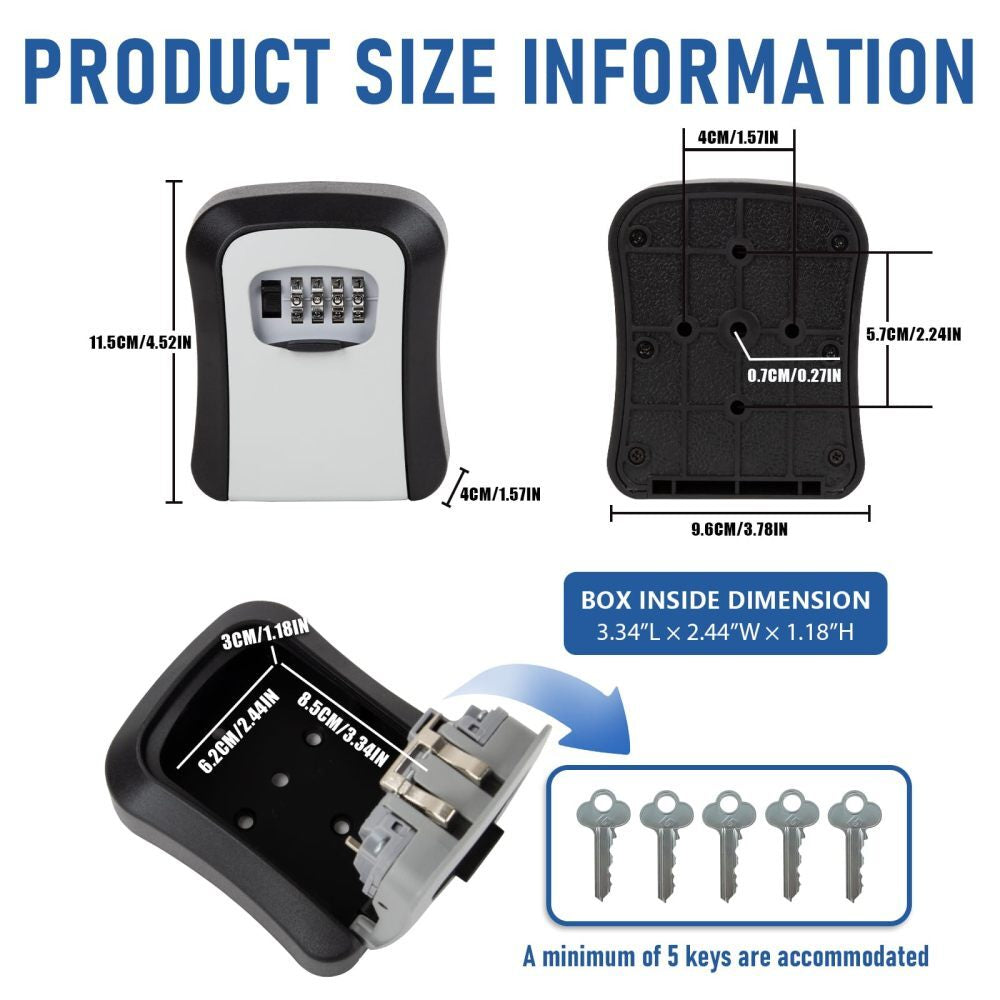 Wall Mounted Key Safe - 4 Digits Combination Key Safe Outdoor Key Lock Box UK