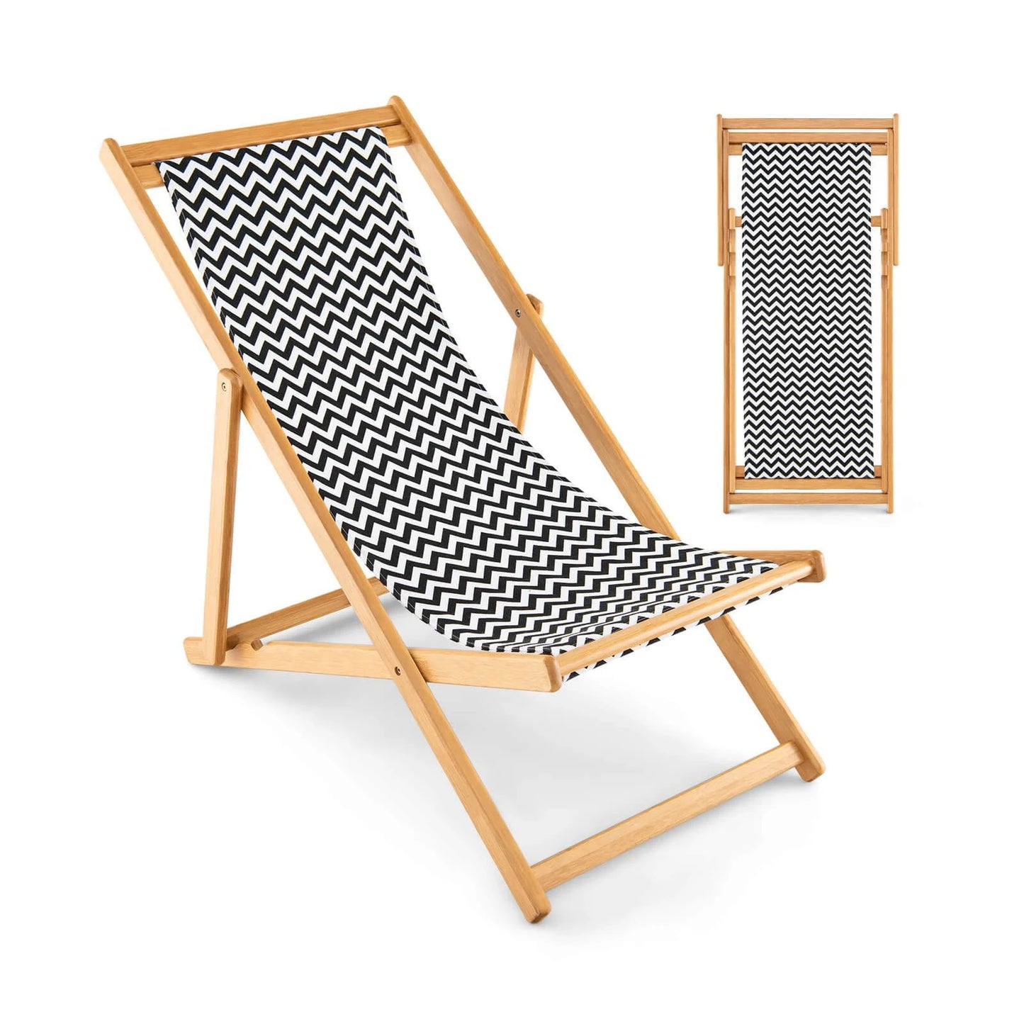 Folding Bamboo Sling Chair Reclining Chair with Adjustable Backrest