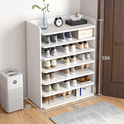 5-8 Tier White Wooden Hallway Shoe Rack Open Shelves Shoe Cabinet Storage Unit