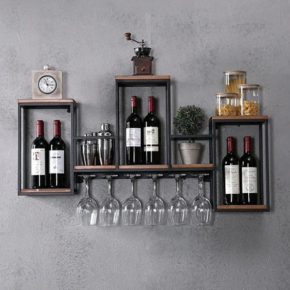 Wall Mounted Wine Rack Shelf Industrial Hanging Wine Bottle Display Wine Storage Storage Rack Ceiling Wine Glass Rack