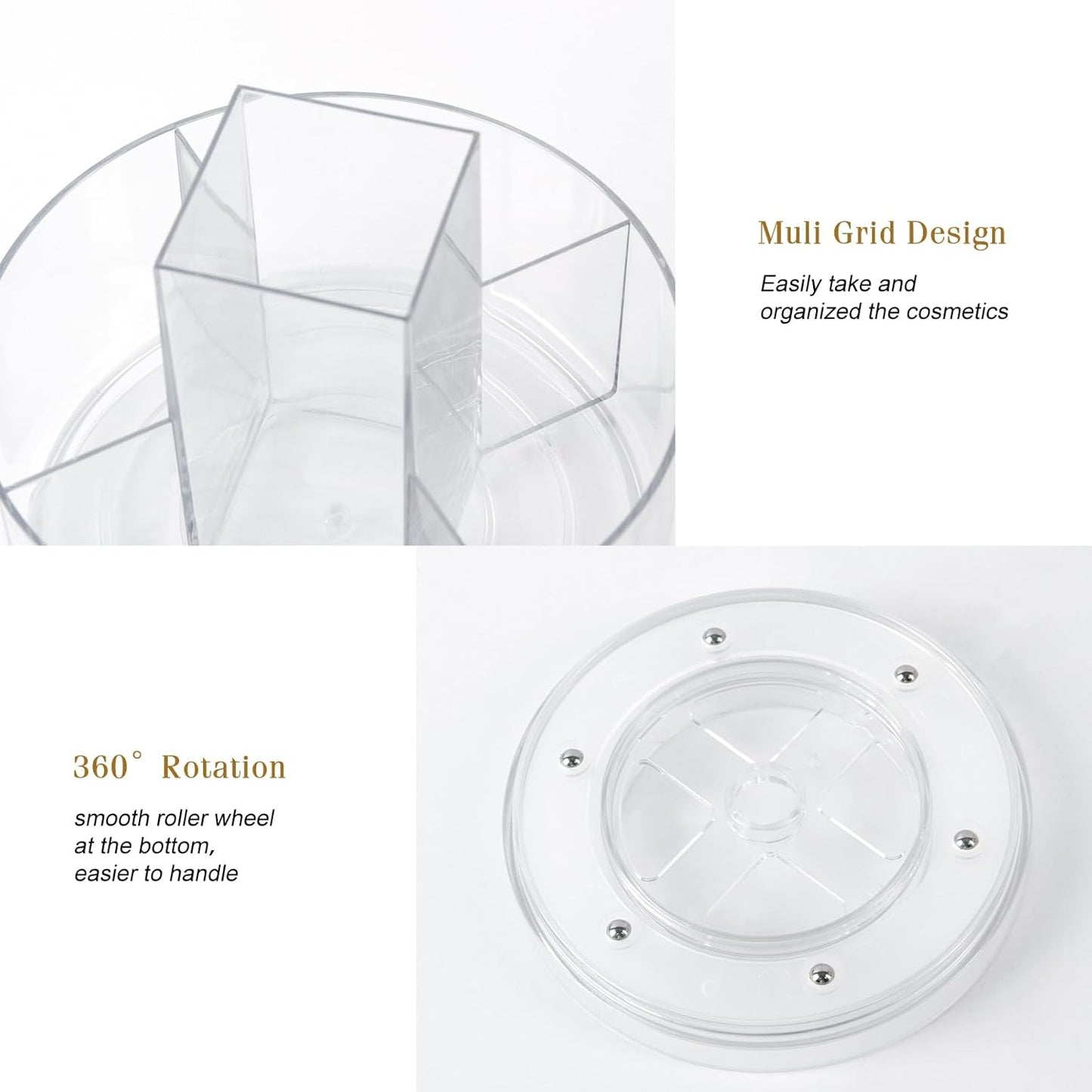 360° Rotating Makeup Organizer Clear Lazy Susan Organizer for Vanity, Cosmetic Display Cases for Bathroom Countertop, Makeup Storage Organisers, Desktop Dresser Sundries Storage Boxes