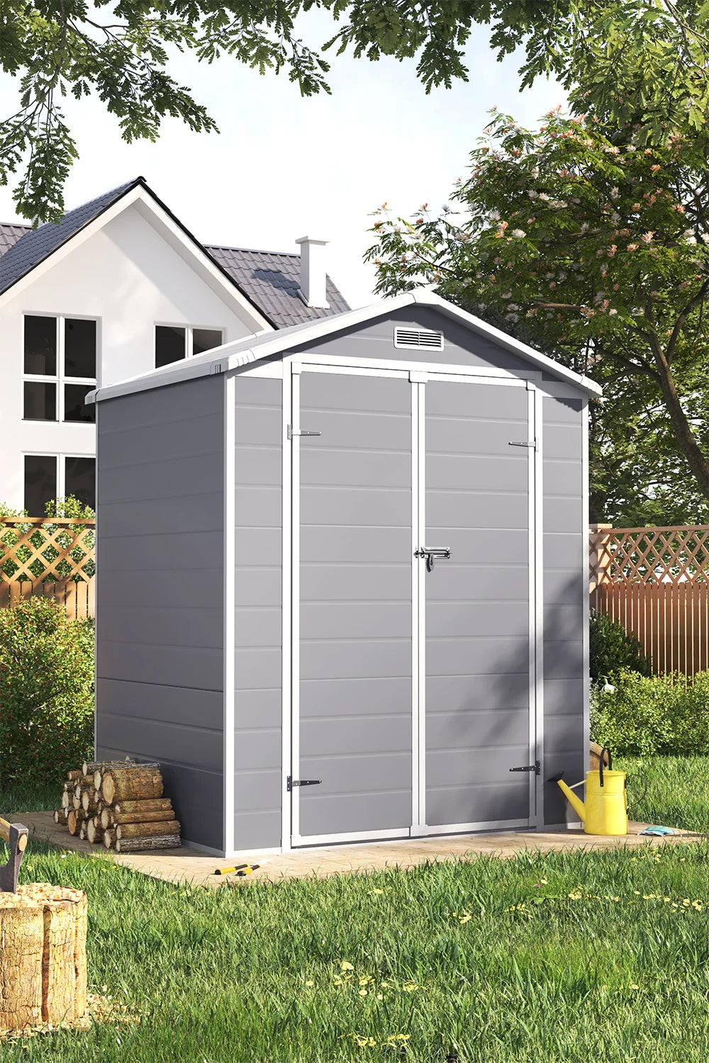 【】6X4 FT Plastic Outdoor Storage Shed, Resin Sheds Perfect to Store Patio Furniture, Storage Shed