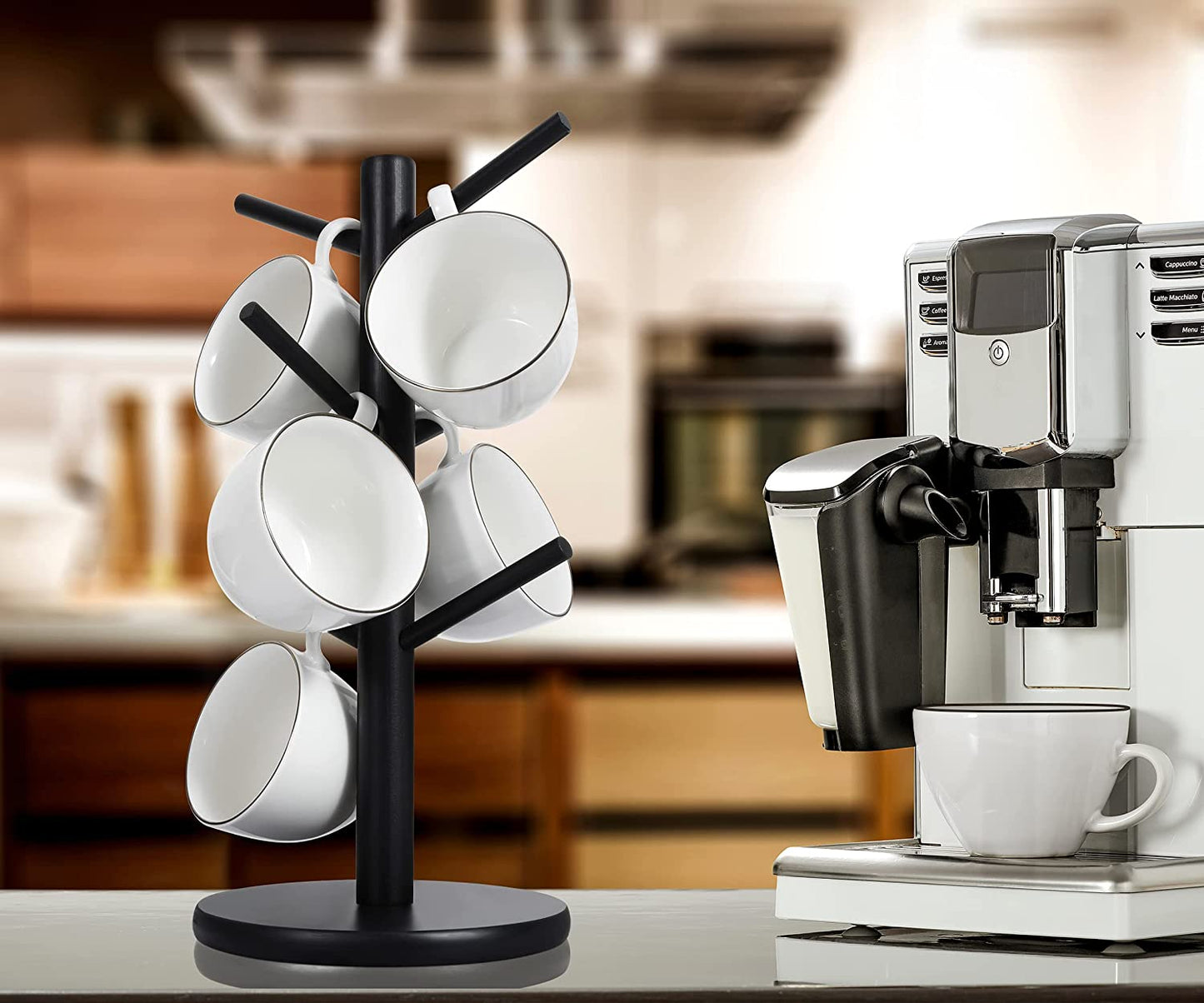 Mug Holder Tree, Coffee Cup Holder with 6 Hooks (Black)