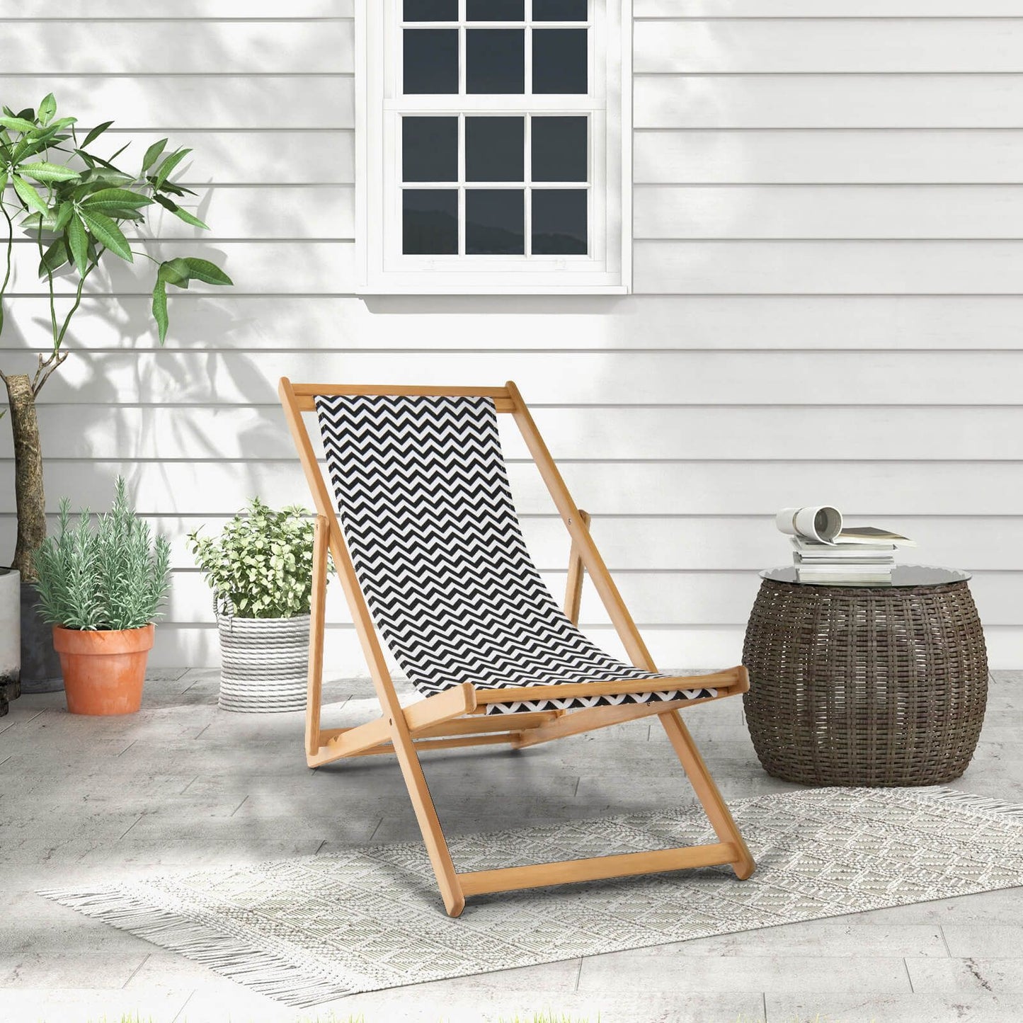 Folding Bamboo Sling Chair Reclining Chair with Adjustable Backrest
