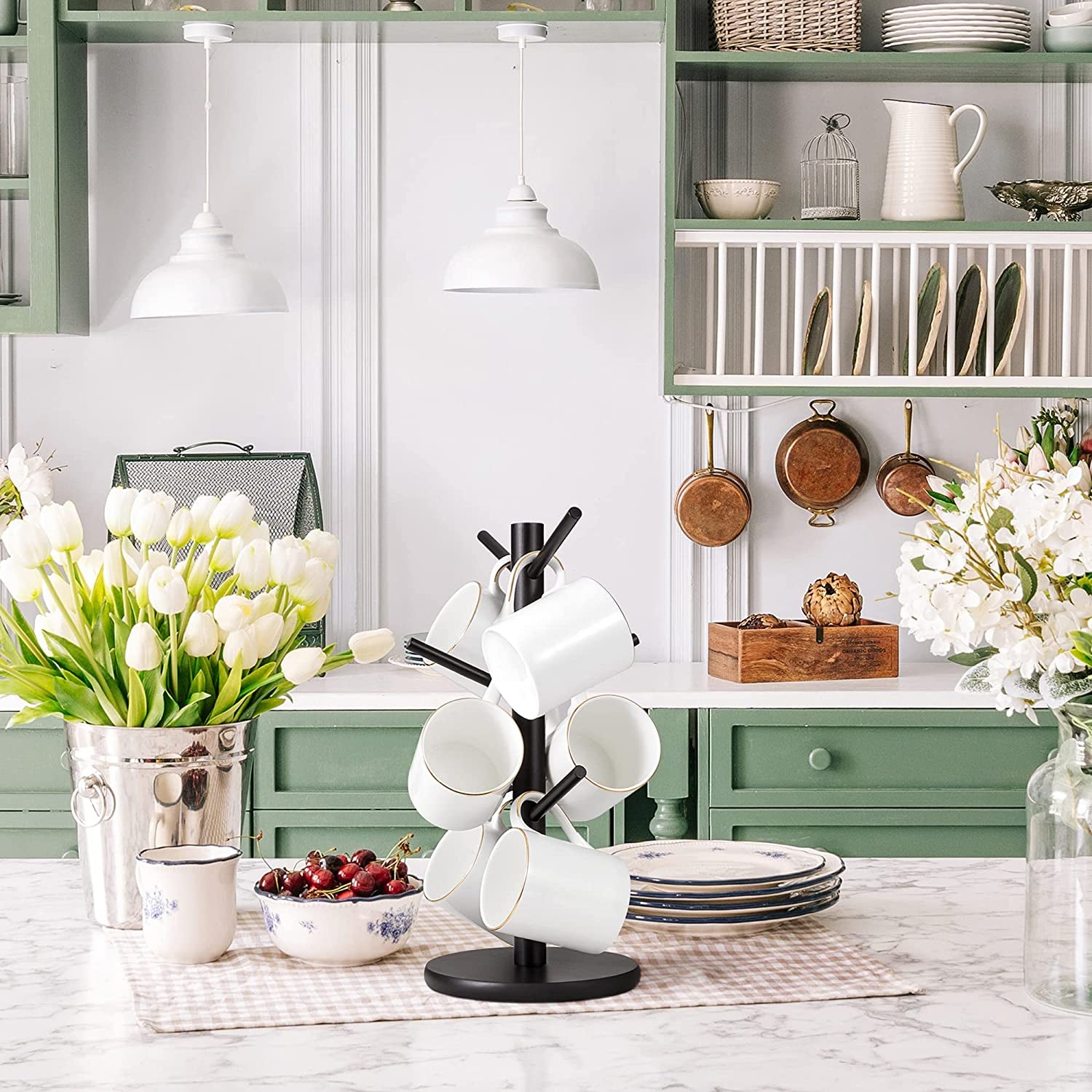 Mug Holder Tree, Coffee Cup Holder with 6 Hooks (Black)