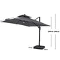 【】3M Dark Grey Garden LED Light Parasol Outdoor Umbrella with Cross Base