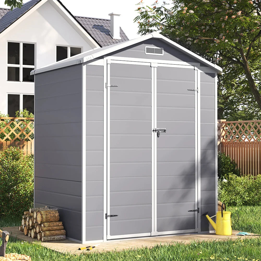 【】6X4 FT Plastic Outdoor Storage Shed, Resin Sheds Perfect to Store Patio Furniture, Storage Shed