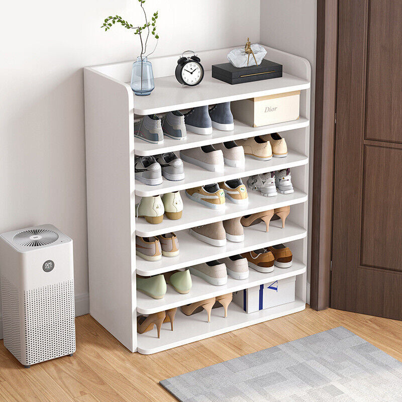 5-8 Tier White Wooden Hallway Shoe Rack Open Shelves Shoe Cabinet Storage Unit