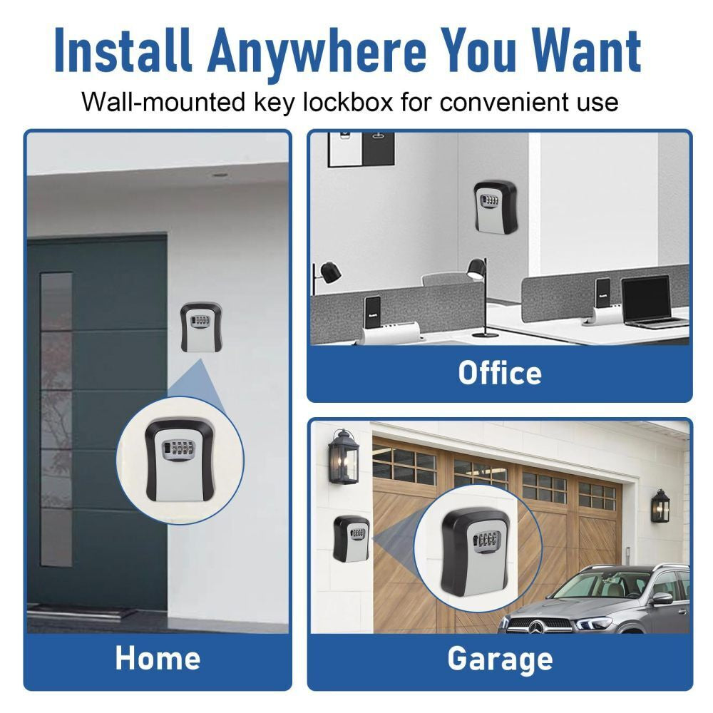 Wall Mounted Key Safe - 4 Digits Combination Key Safe Outdoor Key Lock Box UK