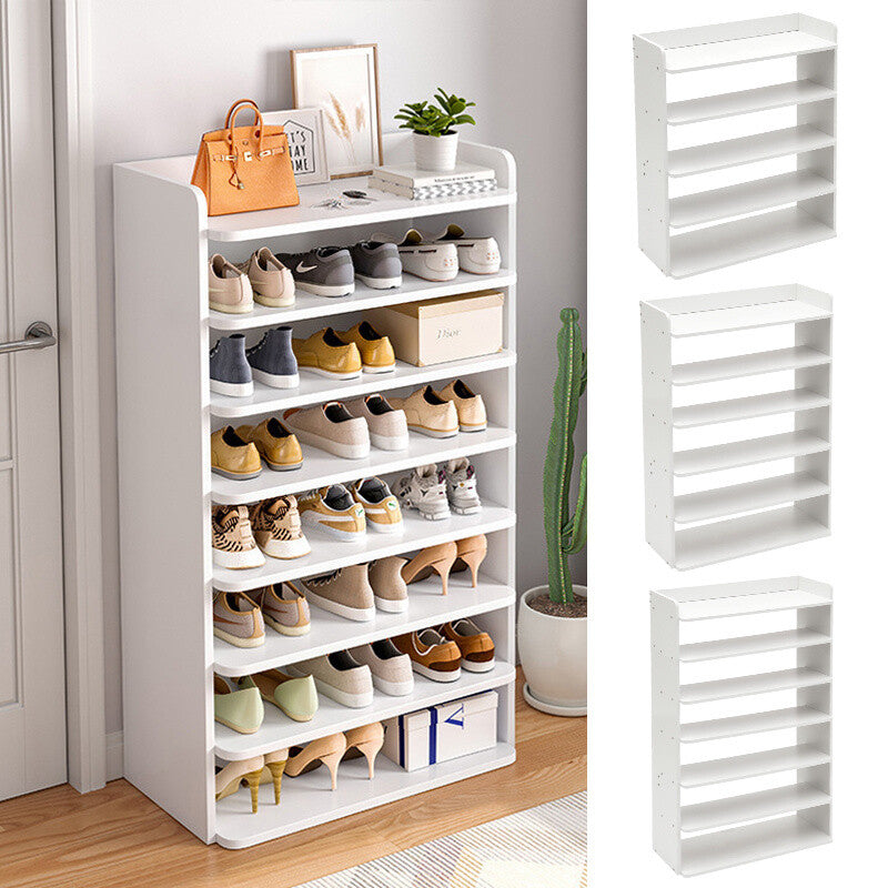 5-8 Tier White Wooden Hallway Shoe Rack Open Shelves Shoe Cabinet Storage Unit