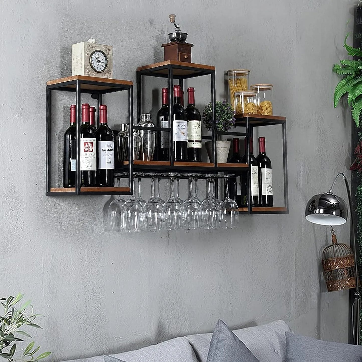 Wall Mounted Wine Rack Shelf Industrial Hanging Wine Bottle Display Wine Storage Storage Rack Ceiling Wine Glass Rack