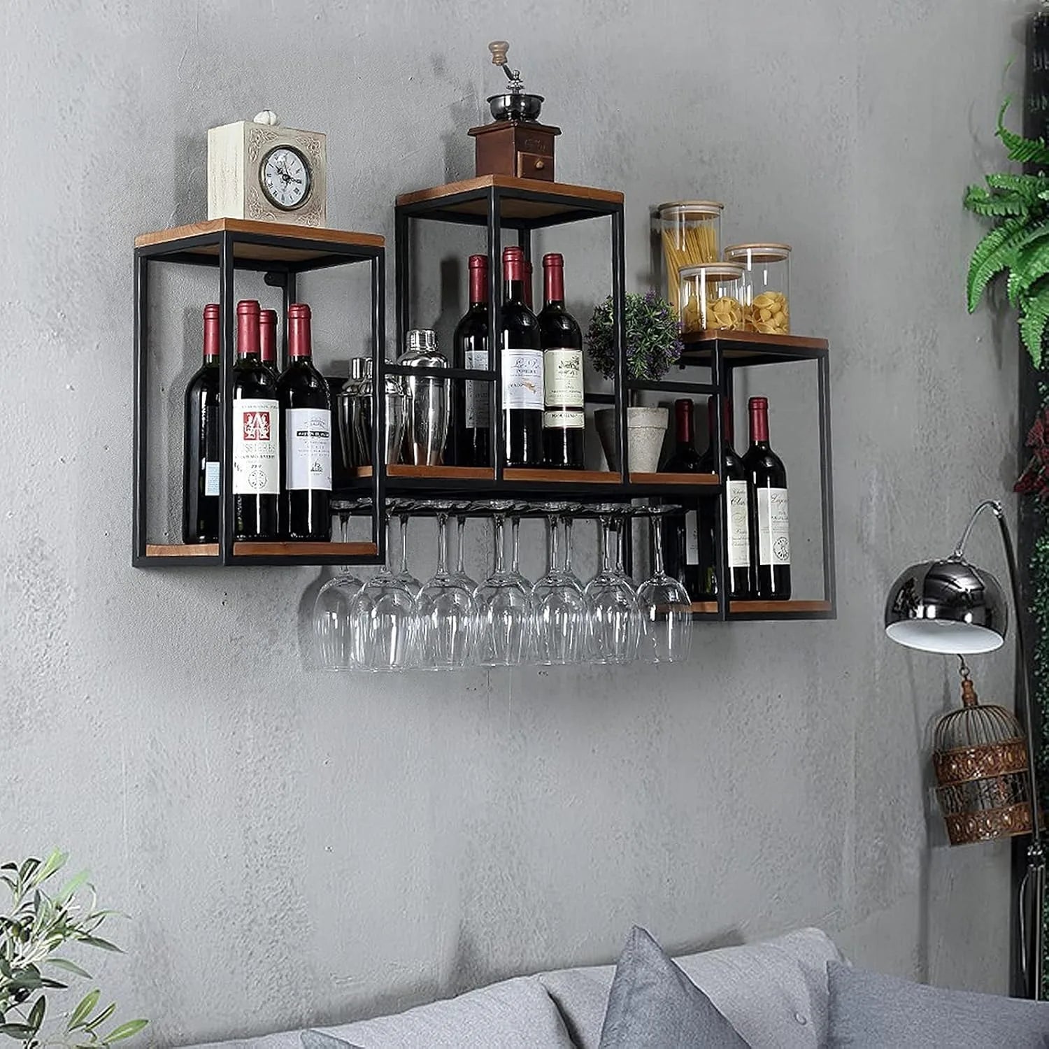Wall Mounted Wine Rack Shelf Industrial Hanging Wine Bottle Display Wine Storage Storage Rack Ceiling Wine Glass Rack