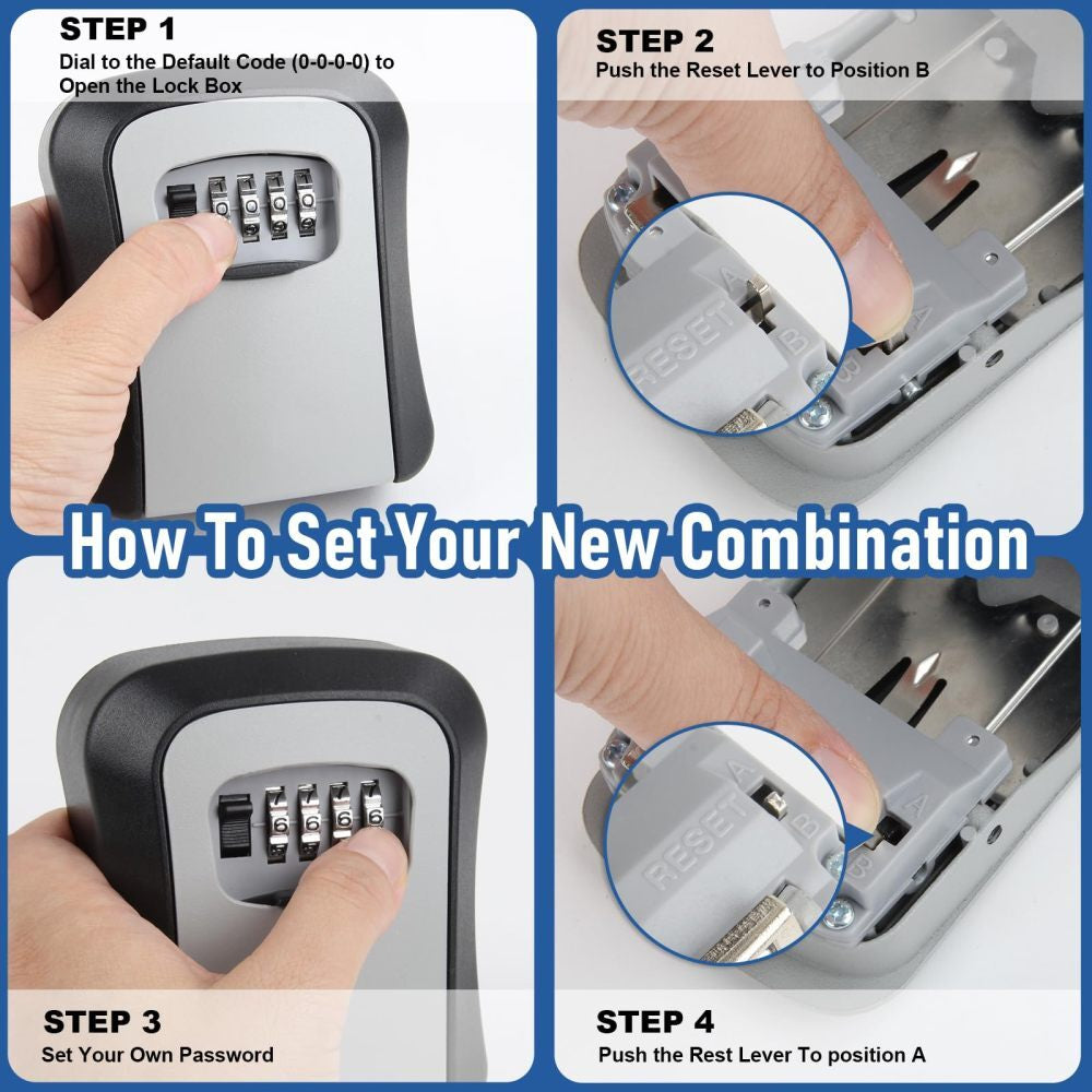 Wall Mounted Key Safe - 4 Digits Combination Key Safe Outdoor Key Lock Box UK