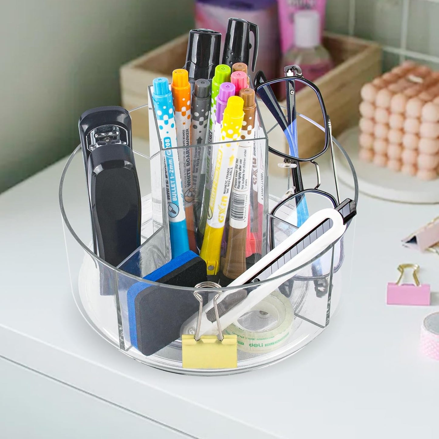 360° Rotating Makeup Organizer Clear Lazy Susan Organizer for Vanity, Cosmetic Display Cases for Bathroom Countertop, Makeup Storage Organisers, Desktop Dresser Sundries Storage Boxes