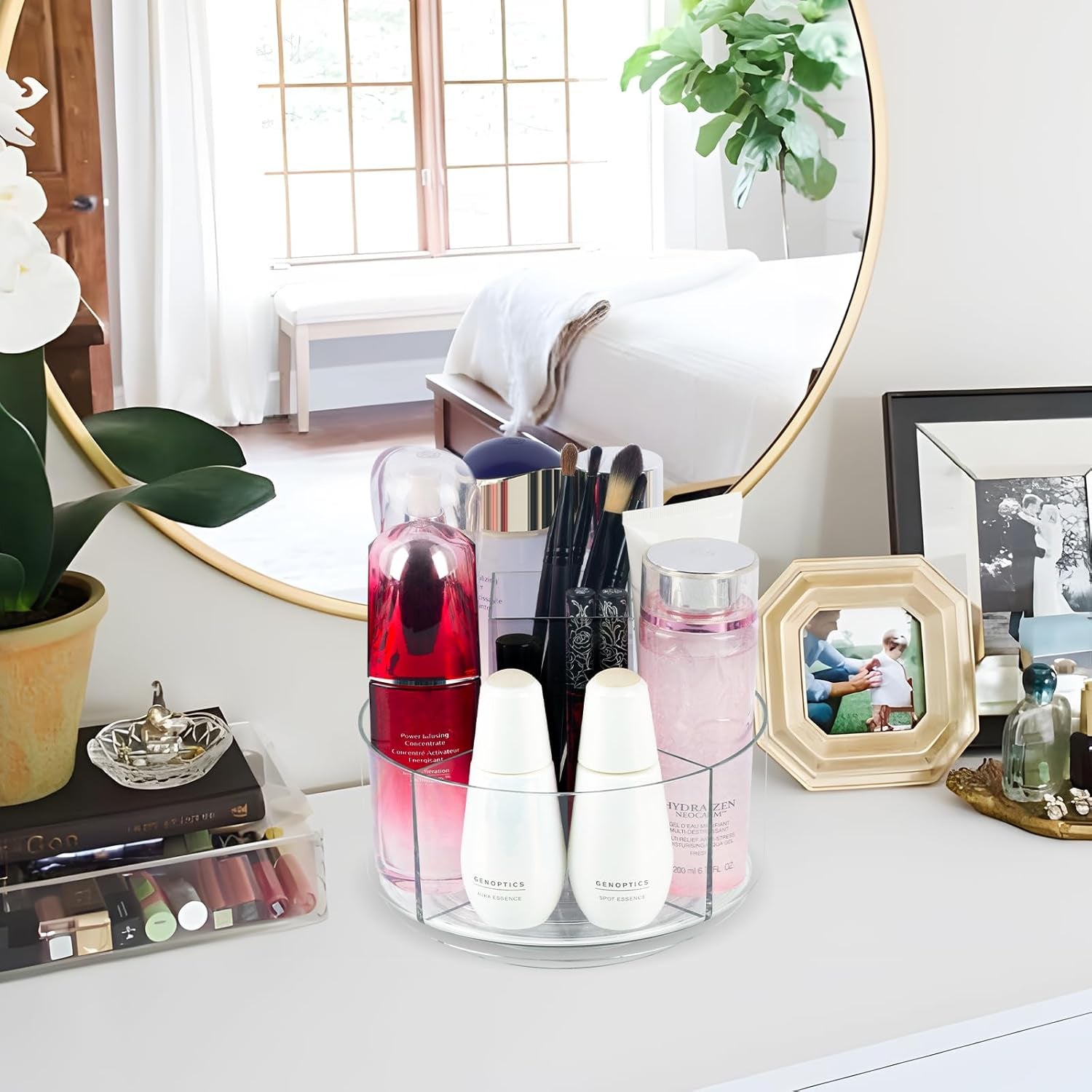 360° Rotating Makeup Organizer Clear Lazy Susan Organizer for Vanity, Cosmetic Display Cases for Bathroom Countertop, Makeup Storage Organisers, Desktop Dresser Sundries Storage Boxes