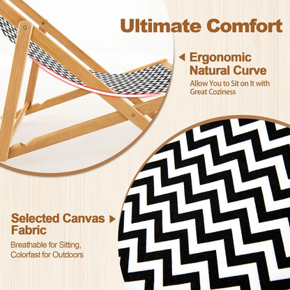 Folding Bamboo Sling Chair Reclining Chair with Adjustable Backrest