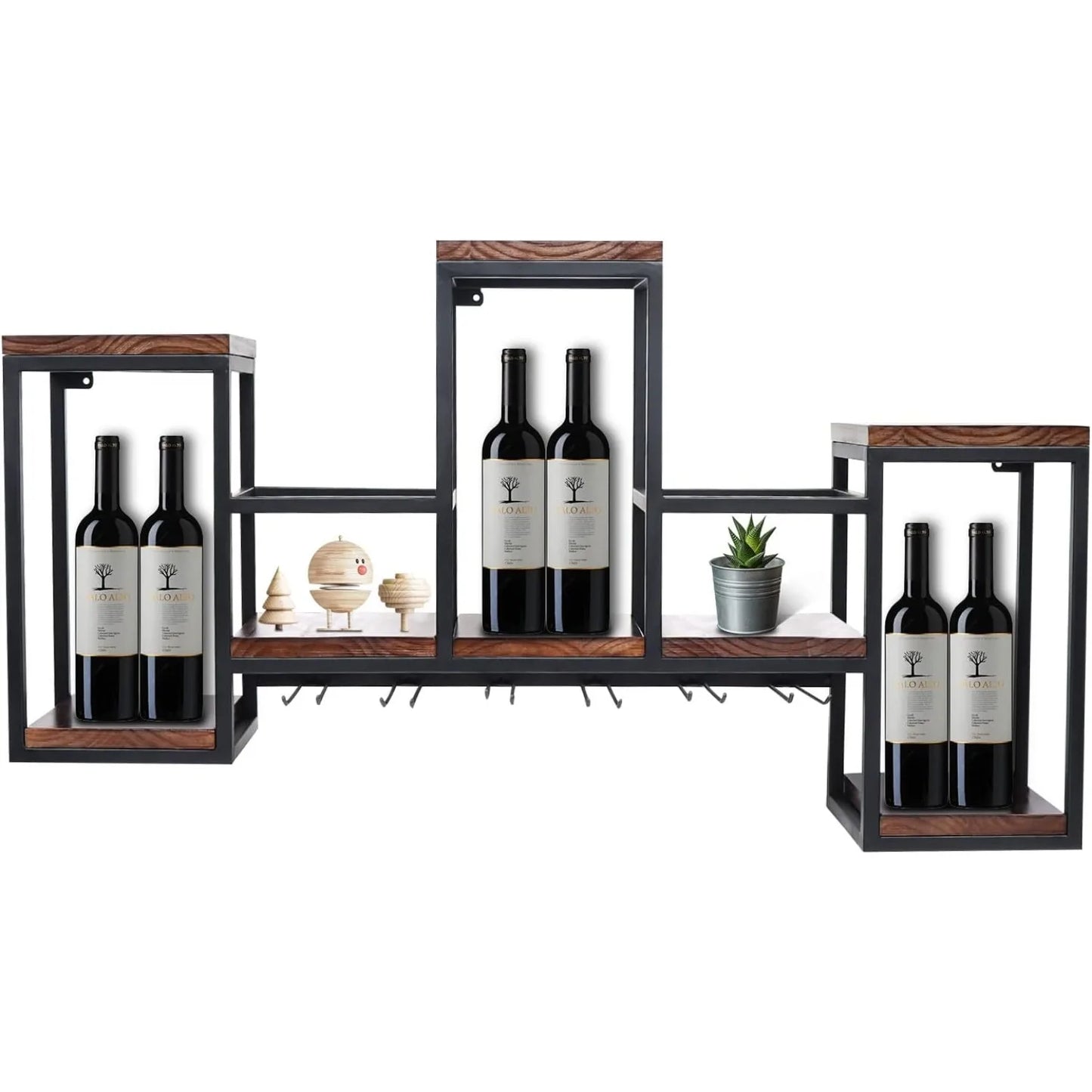 Wall Mounted Wine Rack Shelf Industrial Hanging Wine Bottle Display Wine Storage Storage Rack Ceiling Wine Glass Rack