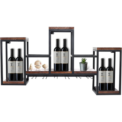 Wall Mounted Wine Rack Shelf Industrial Hanging Wine Bottle Display Wine Storage Storage Rack Ceiling Wine Glass Rack