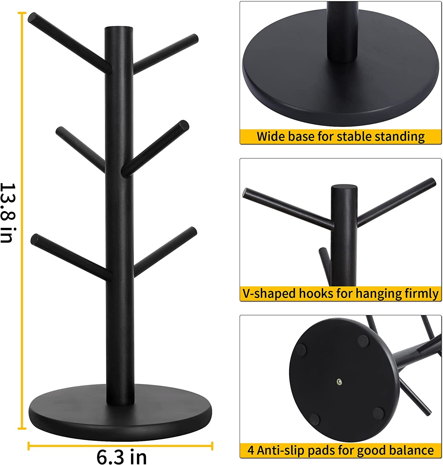 Mug Holder Tree, Coffee Cup Holder with 6 Hooks (Black)