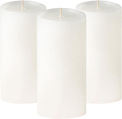 Set of 3 Unscented White Pillar Candles, 3x6 Inch, Smooth Texture, Dripless Design - Perfect for Weddings, Parties, Spas, Dinners, Home Decor, and Church Events