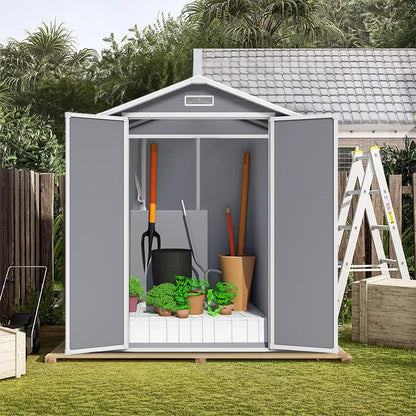 【】6X4 FT Plastic Outdoor Storage Shed, Resin Sheds Perfect to Store Patio Furniture, Storage Shed