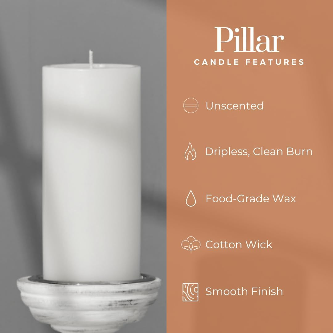 Set of 3 Unscented White Pillar Candles, 3x6 Inch, Smooth Texture, Dripless Design - Perfect for Weddings, Parties, Spas, Dinners, Home Decor, and Church Events